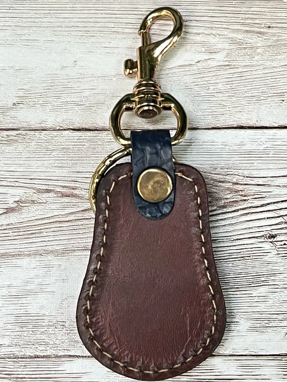 Dooney and Bourke Navy Leather Key Fob with Brass Accent